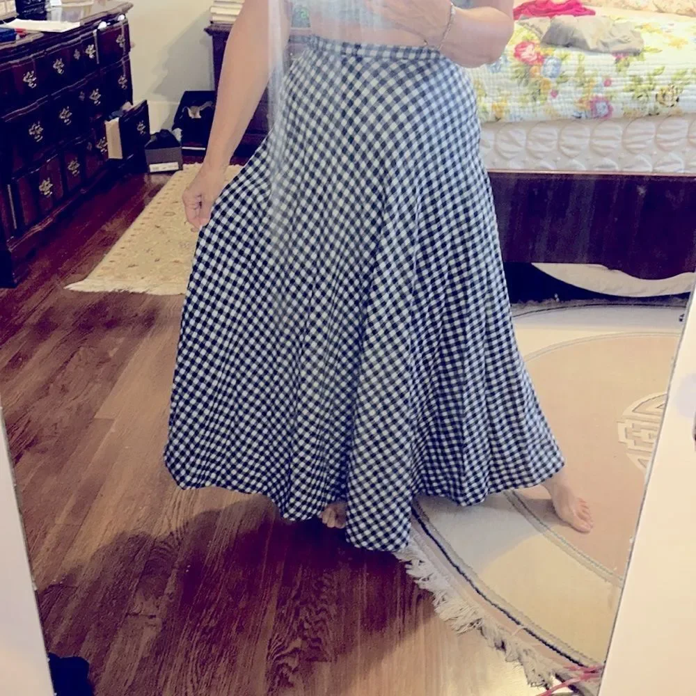 Vintage 60s/70s Kelita navy blue & white‎ checked winter maxi skirt